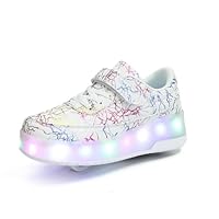 HUSKSWARE Rollschuhe,2 Rollen Skateboardschuhe,verstellbare multifunktionale Sportschuhe,USB-Lademodus, für Jungen und Mädchen, Weiß 34 EU.