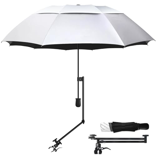 Image of HOBVO UPF 50+ Golf Umbrella with Adjustable Universal Clamp, Portable Umbrellas for Rain, Manual Open & Close, for Beach Chair, Golf Cart, Stroller, Bleacher, Patio
