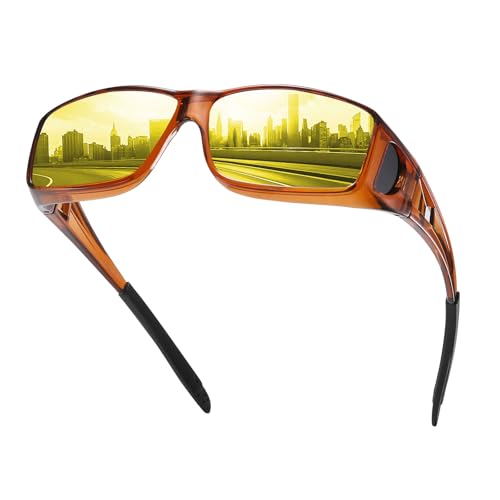 Image of HAOLOTA Night Vision Driving Over Glasses, Polarized Nighttime Glasses Men Women Anti Glare Yellow Tinted Lens