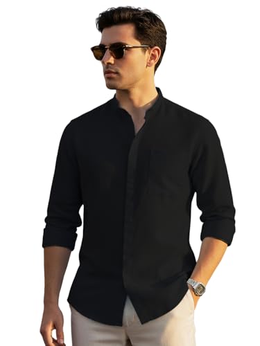 Image of Urbano Fashion Men's Cotton Full Sleeve Regular Fit Casual Solid Shirt with Band Collar
