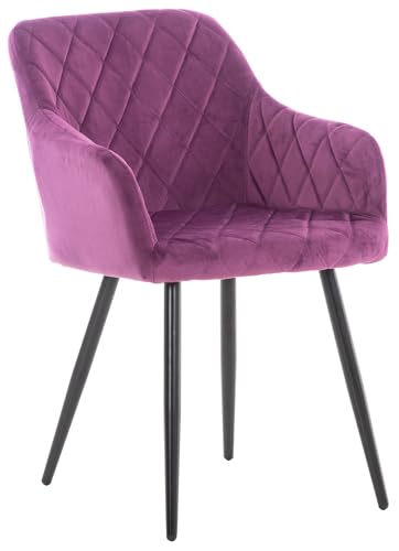 CLP Chaise De Salle A Manger Shila en Tissu Ou VeloursI Chaise Retro avec Accoudoirs I Piètement en Métal Noir, Couleur:Violet, Matériel:Velours