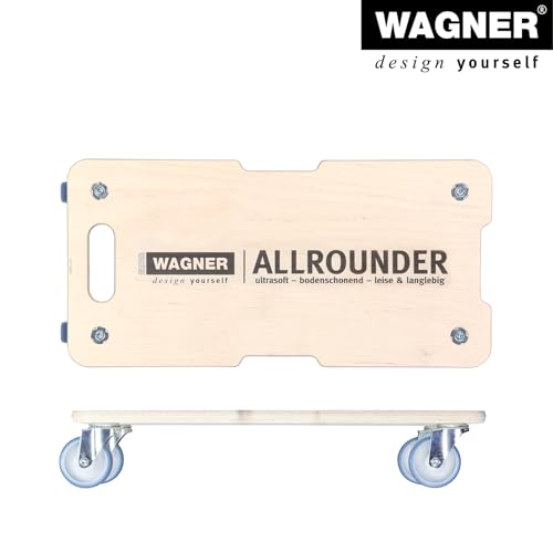 WAGNER Transportroller Transporthilfe I Schichtholz 59 x 29 x 11 cm, Tragkraft 300 kg I Möbelroller für Umzüge I Schwerlastrollbrett mit Soften Rollen I Griffmulden & Tragegriff I FSC® I Made in DE