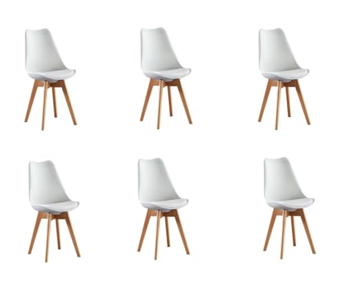 IZTOSS Lot de 6 Chaise Scandinave.Chaise Salle a Manger avec Pied en Bois,Coussin de Siege Confortable en Mousse (Lot de 6-Blanc)
