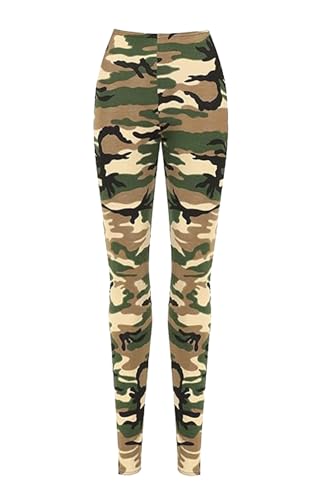Crazy Chick® Womens Cotton Camouflage Full Length Leggings, Ladies Soft Camo Army Printed Stretchy Elasticated Waist Skinny Workout Running Gym Tights UK Plus Size 8 to 16, 10