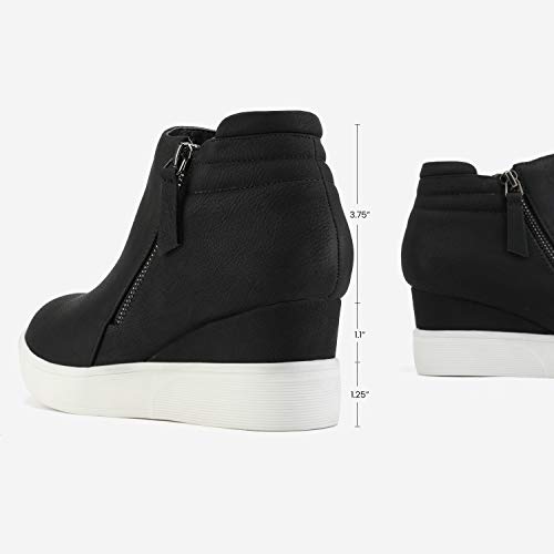 DREAM PAIRS Women's Wedge Heel Ankle Boots, Designed for Comfort, Zippers for Easy Wear, Reliable Grip, 2.35-Inch Elevation, Casual Style, Size 9.5,Black,WEDGE-SNKR-2