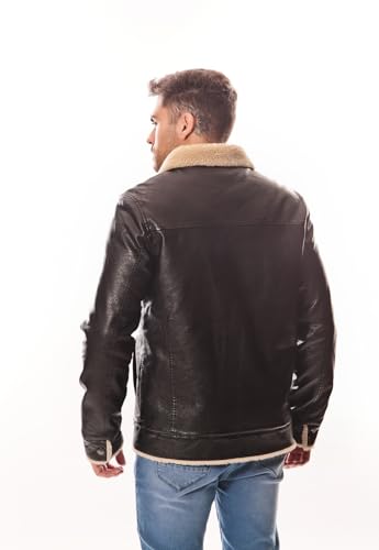 CRK Men's PU Faux Leather Winter Jacket – Fleece Lined, Zipper Down, Warm, Stylish, Water-Resistant, Comfortable & Durable3