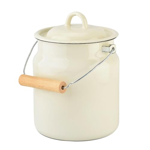 Ivory Enamel Milk Can with Lid Vintage Style Milk...
