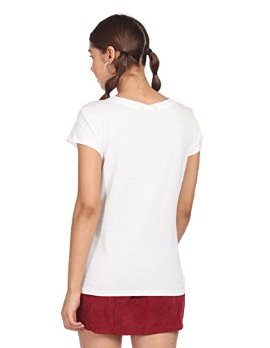 Image of Women White Cotton Graphic Print T-Shirt