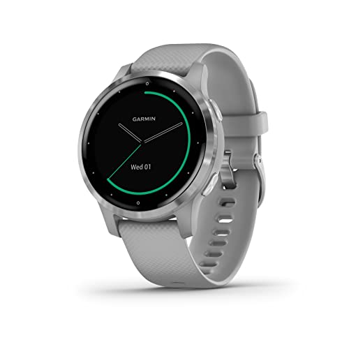 Garmin Vívoactive 4S, Smaller-Sized GPS Smartwatch, Features Music, Body Energy Monitoring, Animated Workouts, Pulse Ox Sensors and More, Powder Gray/Silver