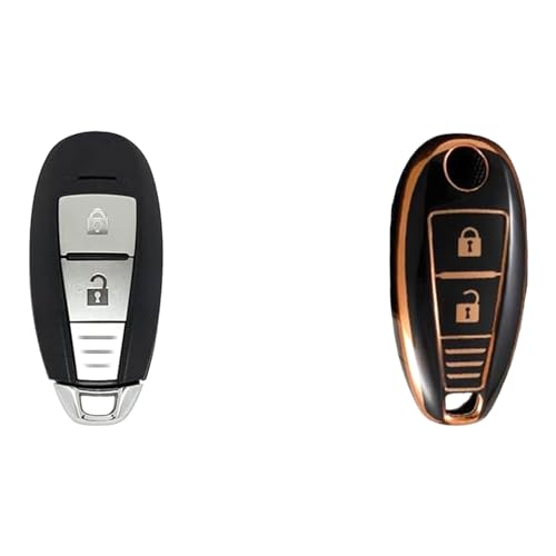 Image of TPU Car Key Cover Black & Golden Compatible for Toyota Urban Cruiser (Toyota, 2 Button Push Start Key)