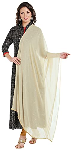 Soft Chiffon Casual Daily Use Dupatta/Scarf/Head Wrap/Sheer 2 PCS Combo With Light Cream Colour (01262408)2
