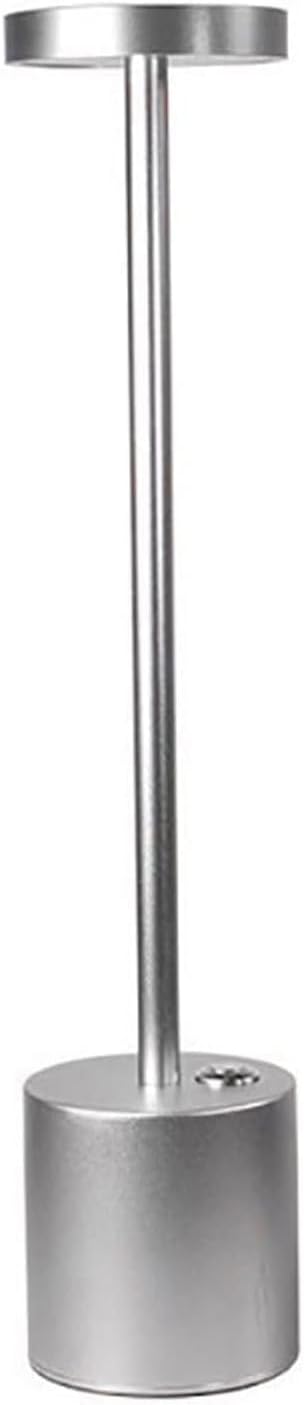 V2COMLED Cordless Table Lamp, USB Rechargeable Battery Energy Saving Desk Lamp 2 Levels Brightness Night Light Metal Aluminum Modern Led Lights (Silver)