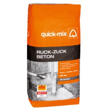 Quick Mix Ruck-Zuck Beton 25 kg Schnellerhärtender Beton für Zaunpfähle und Fundamente Grau Pulverform Körnung 0-8 mm Innen und Außen