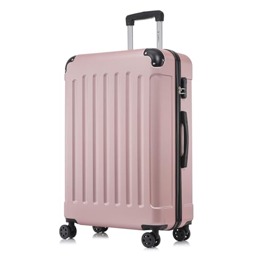 yonsly Koffer Suitcase XL Roségold, Trolley Reisekoffer, Rollkoffer Handgepäck mit 4 Rollen 360°, Hartschalenreisekoffer, Zahlenschloss, Weicher Gummigriff