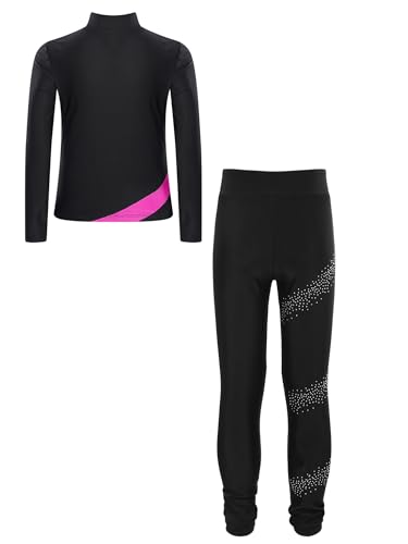 Kids Ice Skating Training Suit Set for Girls Long Sleeves Stande Coller Zipper Sportwear Stretchy Leggings2