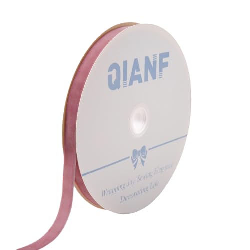 Image of QIANF Rose Pink Velvet Ribbon 5 /8 in for Gift Wrapping Christmas Tree Bows