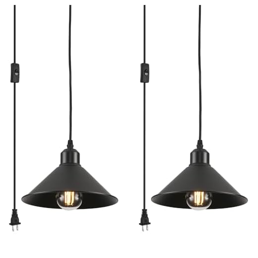 AOJUNSANSAN Black Plug in Pendant Light, 2 Pack Industrial Hanging Lamp Black Vintage Pendant Lighting Fixtures with 15ft Cord On/Off Switch for Kitchen Island Dinning Hall Bedroom