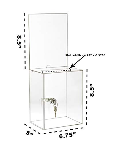 Adiroffice Tall Acrylic Suggestion/Donation Box - Wall Mountable Plastic Comments/Ballot Box W/Safety Lock For Cash, Suggestions & Employee/Customer Comment Cards (Clear) #TOP4
