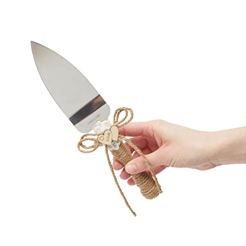 4 Piece Rustic Wedding Cake Knife And Server Set With Champagne Glasses For Bride And Groom, Jute Handles, Wood Heart And Burlap Lace Design, Farmhouse, Country Theme Reception Supplies #TOP5