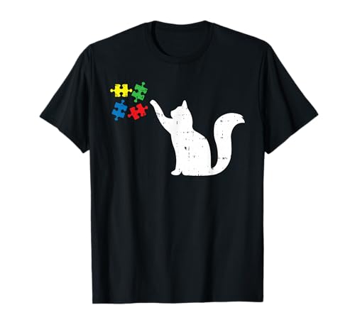 Cat Playing Puzzle Autism Awareness Kitten Autistic Warrior T-Shirt