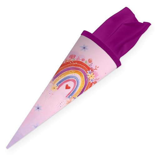 itenga Schultüte 35 cm Mädchen – Geschwister Schultüte klein mit Filzverschluss – Einhorn, Meerjungfrau, Regenbogen, Pferd, Schmetterling – Mini Zuckertüte Einschulung (Regenbogen Rainbow Dreams)
