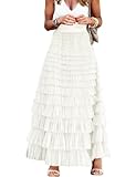 Perbai Womens Long Maxi Tiered Tulle Skirt High Waisted A Line Layered Mesh Tutu Skirts Petticoat(White-M)