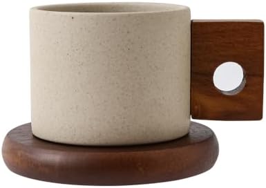 Amazon.com: Tvvtuww Artisanal Ceramic Mug & Walnut Saucer Set for
