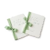 Libros de Votos para bodas 'Él y Ella' con Papel de Algodón y Cinta de Seda Verde Sage - Regalo de Boda y Recuerdo de Ceremonia - Estilo Vintage y Elegante.