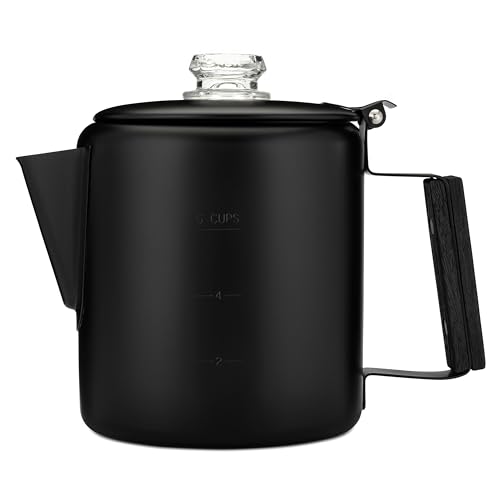 COLETTI Black Bozeman - Cafetera percolador para camping, estufa de café, percolador de café - El percolador más elegante de Estados Unidos - Acero inoxidable puro, sin aluminio ni plástico (6 tazas)