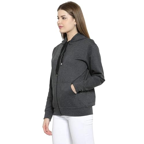 Image of Clotth Theory Women's Cotton Fleece Hooded Neck Sweatshirt | Hoodie Jacket with Kangaroo Pocket
