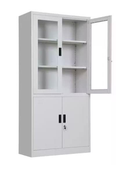 جالكسي ديزاين للمفروشات GDF GALAXY DESIGN FURNITURE Heavy Duty Four Door Glass and Steel Built Cabinet Grey Color Size L x D x H 90 x 40 x 180 cm Model GDF FC06.