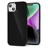 LoeoeL for iPhone 14 iPhone 13 Phone Case Liquid Silicone, Cute Girly Thin Ultra Slim Jelly Soft Rubber Gel Protective Glossy Hard Plastic Case, Plain Solid Color Cover for Women Girl, Black