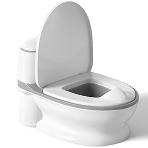 Toddler Potty Training Toilet: Training Potty for Boys Girls Realistic Baby Toilet Trainer with Flush Sound, Removable Potty Pot, Wipe Compartment, Splash Guard, Non-Slip Infant Potty Chair for Kids