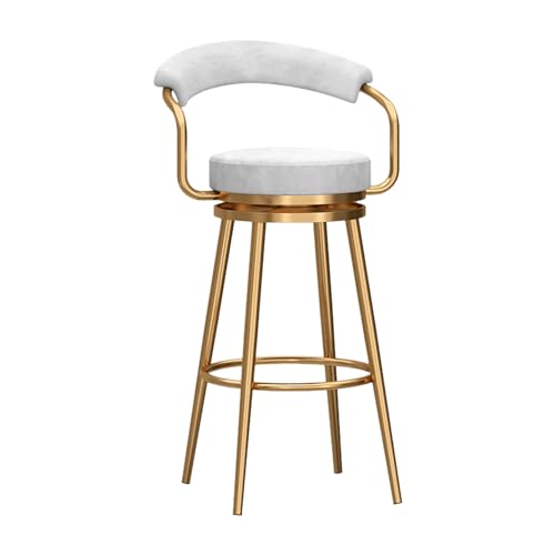 Tabouret de bar blanc 65 cm avec dossier velours et pied métal doré pivotant