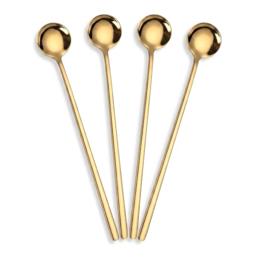 4Pcs Gold Ice Tea Spoons, 9.4 Inch Stainless Steel Stirring Coffee Spoons