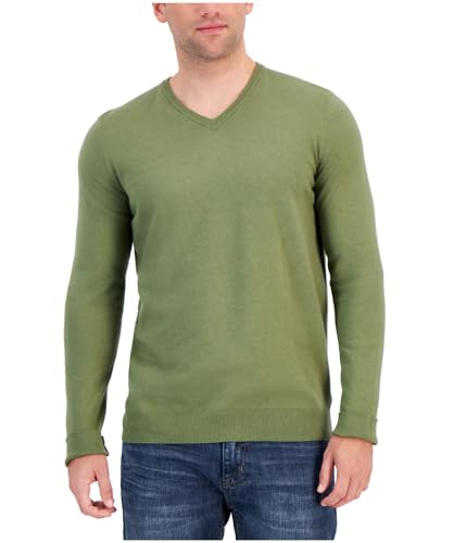 Alfani Mens Solid V Neck Pullover Sweater, Green, XX-Large