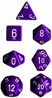 Dados Chessex RPG opacos violeta y blanco juego de 7 piezas poliedricas