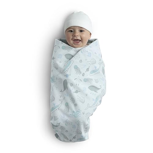 Image of Delta Children 100% Organic Cotton Fitted Crib Sheets, Sea Life + 100% Organic Jersey Cotton Baby Receiving Blankets - 30x40 Inches, GOTS Certified (Pack of 2) (Bundle)