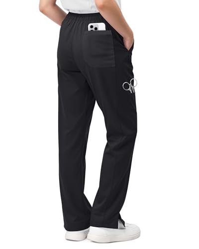 Image of 4-Way Stretch Rayon Blend Scrub Pants Women Mid Rise Relaxed Fit 31 inch Inseam | Flare Scrub Pants with 5 Pockets, Drawstring Waist, Easy-Care Fabric, and Comfortable Fit for Long Healthcare Shifts