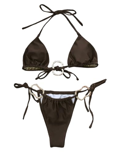 Bikini triangle dos nu avec anneau métallique élégant taille L