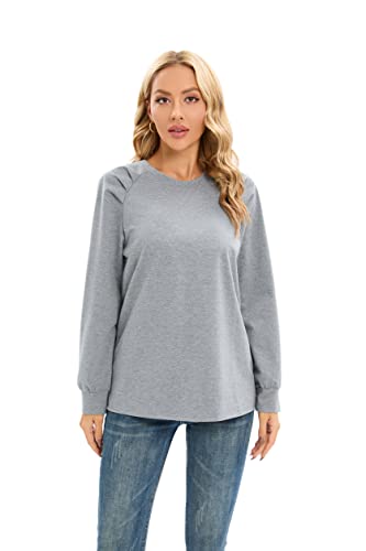 Ovecat Suéter casual con cuello redondo para mujer, manga larga, color sólido, suelto, otoño y primavera, gris claro, S Cover