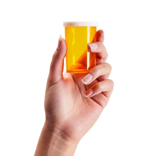 Image of Juvale Empty Pill Bottles with Caps - Easy-Open Plastic Vials with Caps - Compact Travel Pill Bottles - 20 Dram, Orange, Pack of 100