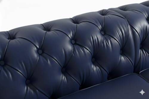 Image of UMAR ARTS Luxury Chesterfield Leatherate Sofa Set, Tufted Genuine Leatherate, Classic Living Room Furniture (1 Seater Blue)