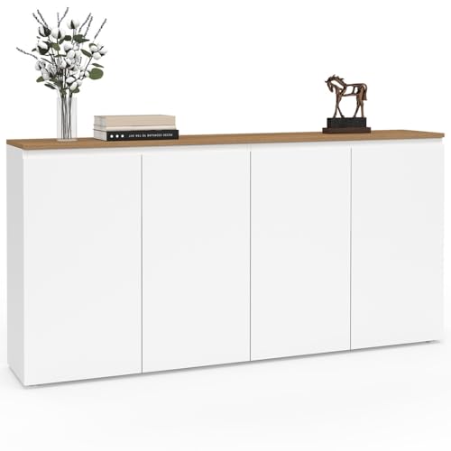 IDMarket - Aparador de 160 cm Toby 4 puertas blanco y bandeja madera