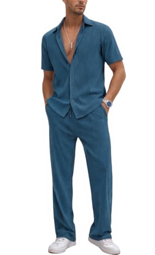 TYSORT Men’s Summer 2‑Piece Casual Button‑Down Shirt & Loose Beach Pants – 60% Off Deal
