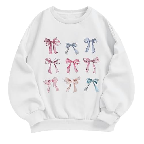 KEEVICI Girls Bow Graphic Sweatshirt Pullover