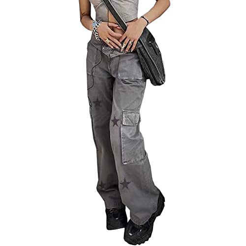 MAEHARRT Y2k Goth Cargo Pants Gothic Punk Hip Hop Low Rise Cargo Pants Harajuku Cargo Pants Women Baggy Y2k Streetwear Black