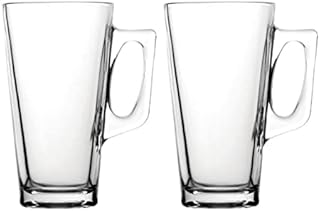 Latte Glasses Set of 2 Coffee Cups 240ml - Temperature Resistant Clear Latte Glasses with Handle - Hot Drink Cafe Mugs Best for Latte, Cappuccino, Milk Juice Ice Cream, Espresso and Hot Chocolate