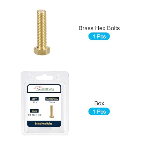 Image of METALLIXITY Hex Head Screw Bolt (3 /8-16x1-3 /4) 1Pcs, Brass Fully Threaded Solid Brass Hex Bolts Machine Screws - for Machinery Repair