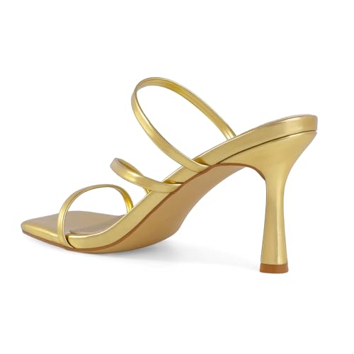 Image of Shoe'N Tale Strappy Kitten Heels For Women Stiletto Mules Square Open Toe Slip On Sandals